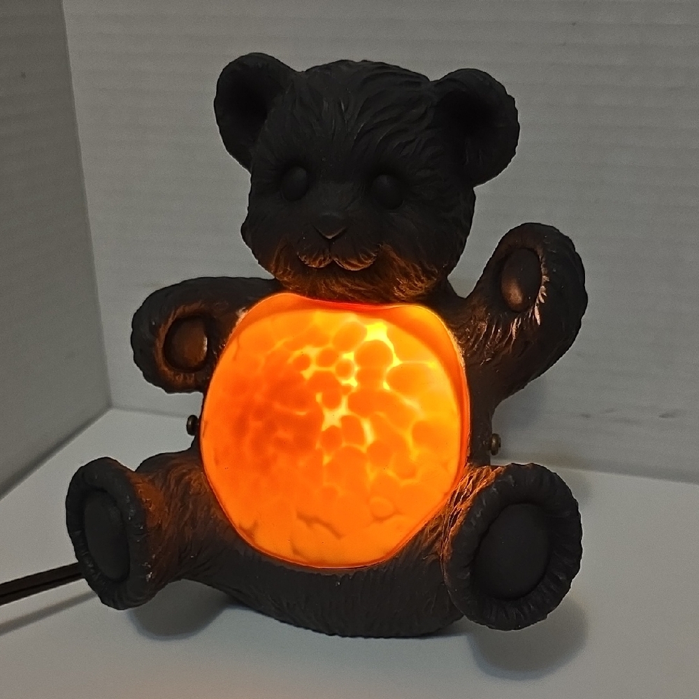Vintage TEDDY BEAR Light 7 Inch Bronze and Amber Art Glass Light